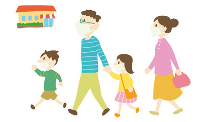 家族で外食にいくイラスト