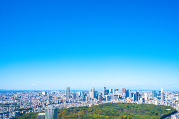 【渋谷スカイより・広角撮影】東京都、都市景観/新宿副都心・代々木公園方面