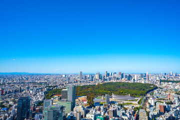 Naklejka premium 【渋谷スカイより・広角撮影】東京都、都市景観/新宿副都心・代々木公園方面