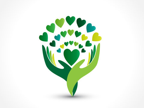 Logo family tree hands and hearts ecology symbol icon vector