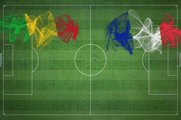 Mali vs France Soccer Match, national colors, national flags, soccer field, football game, Copy...