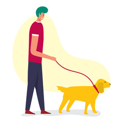 man walking with his dog vector illustration in flat style 