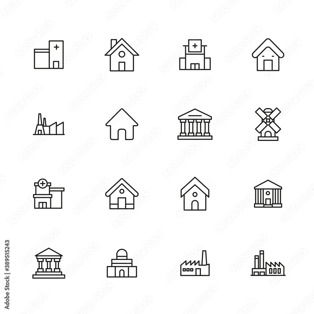 Poster simple set of architecture icons in trendy line style.