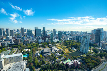  【東京タワーより】東京都内、都市景観/増上寺、浜松町方面