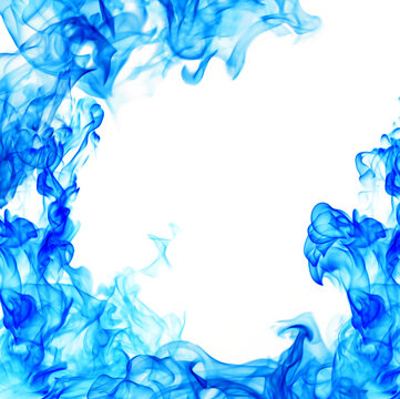 Blue fire smoke isolated on white background