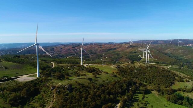 Amazing landscape with wind power in Portugal, Fafe