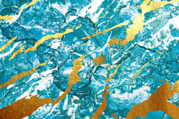 Art background. Color ink. Abstract beautiful. Marble blue golden texture wall.