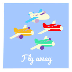 Airplane set, cartoon flat style isolated vector illustration. Design for stickers, logo, web and mobile app.