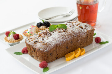 Walnut bread and tea for christmas season