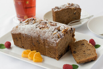 Walnut bread and tea for christmas season