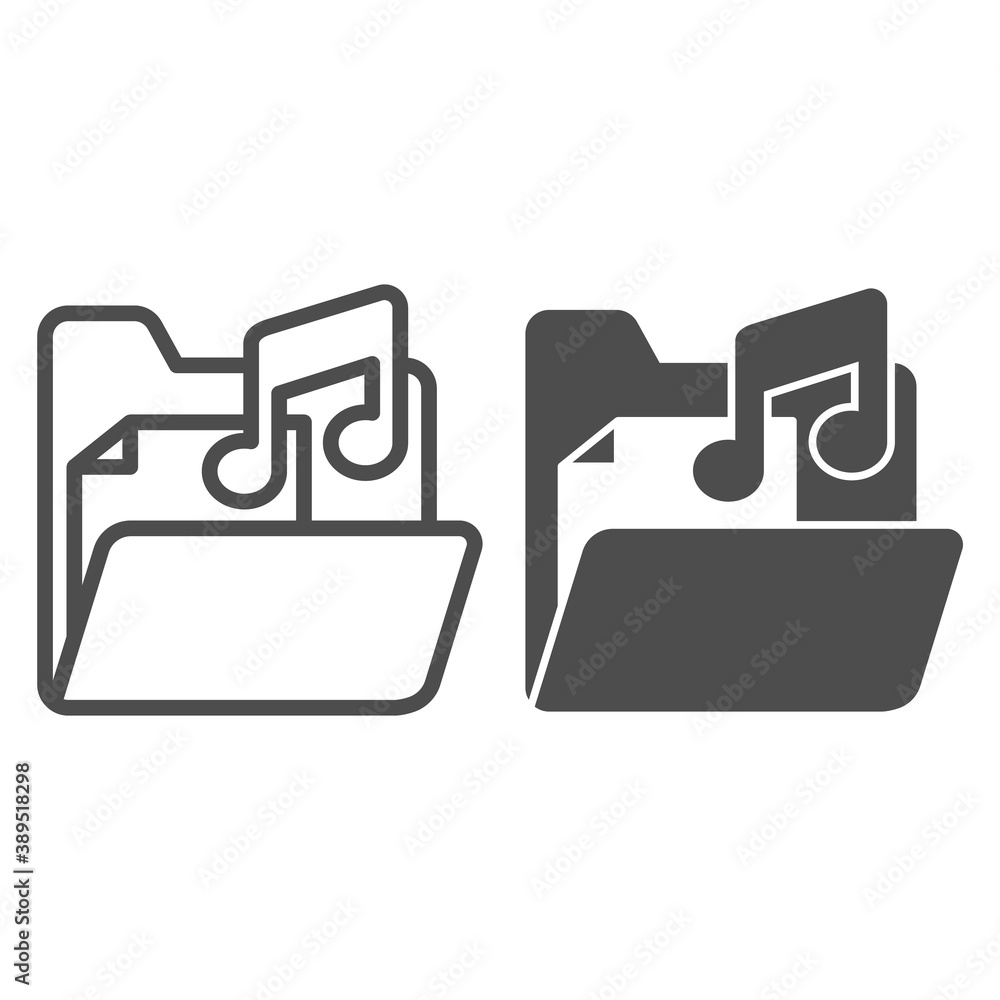Poster folder with audio files line and solid icon, sound design concept, music folder sign on white backgr