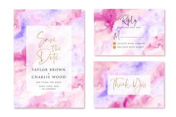 wedding invitation set with purple pink abstract watercolor background © wulano