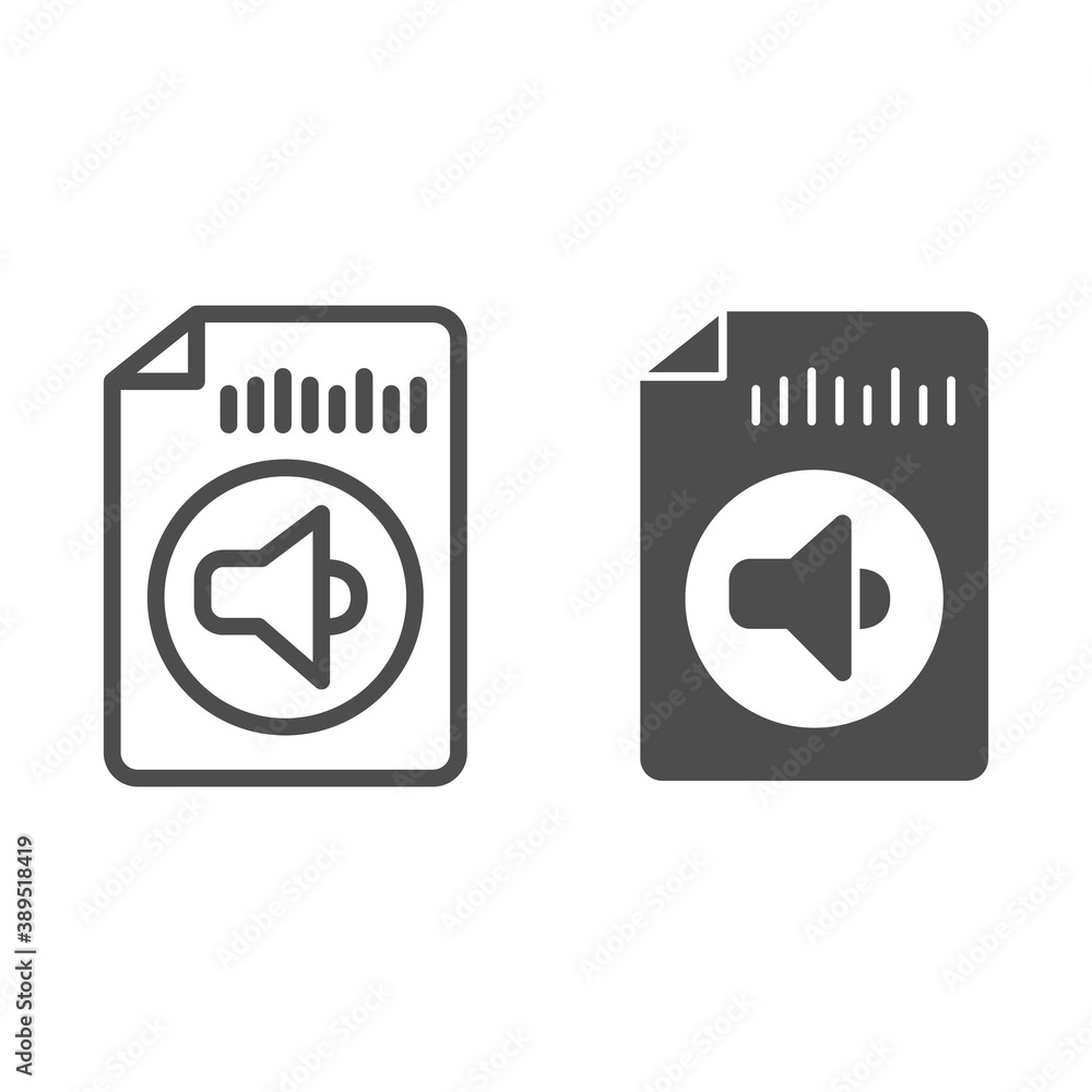 Aufkleber audio file line and solid icon, sound design concept, audiobook sign on white background, audio file