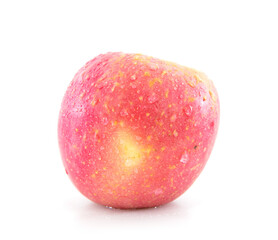 A red apple with water drops on white background
