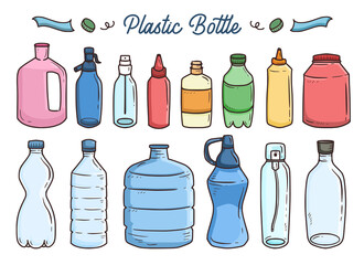 Set of plastic bottle illustration drawing vector cartoon