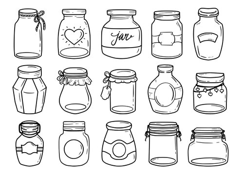 Set of glass jar illustration drawing vector doodle