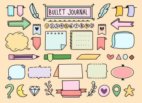 bullet journal and planner notes banner doodle vector setbullet journal and planner notes banner doodle vector set