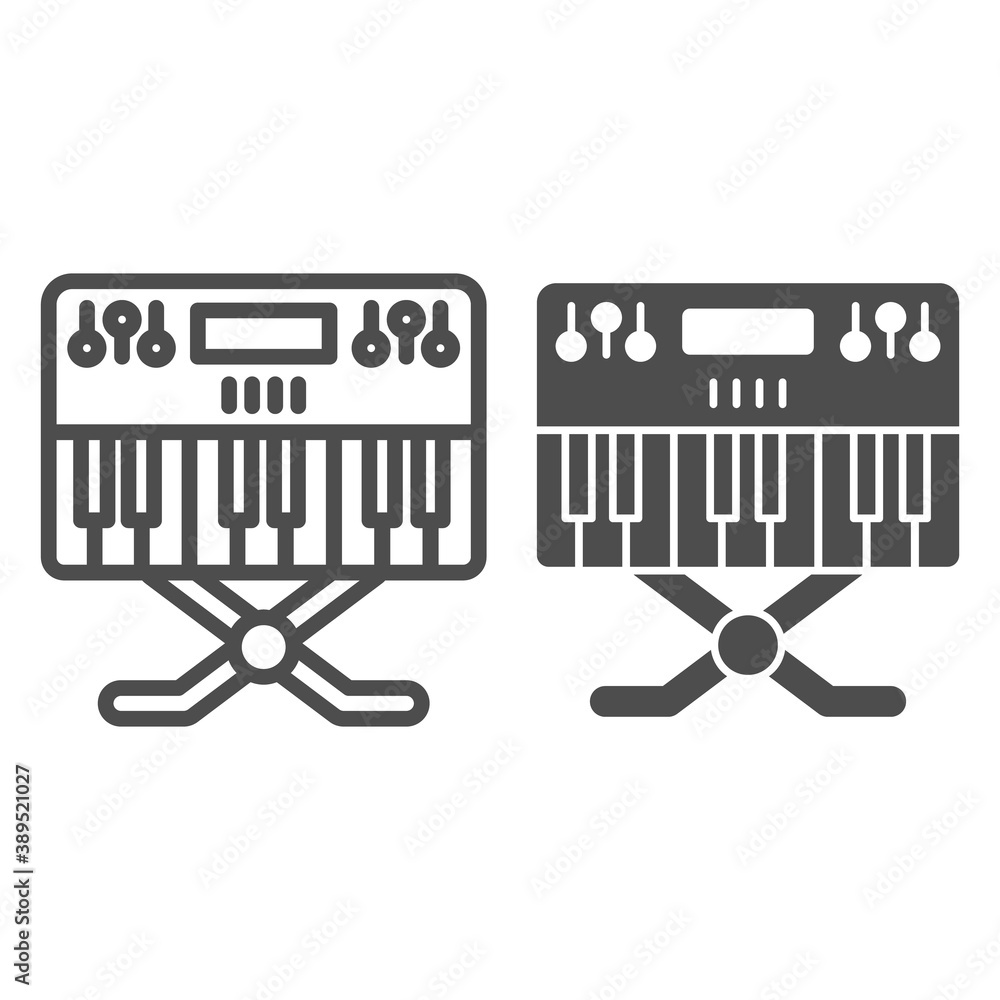 Aufkleber synthesizer line and solid icon, sound design concept, synth sign on white background, music synthes