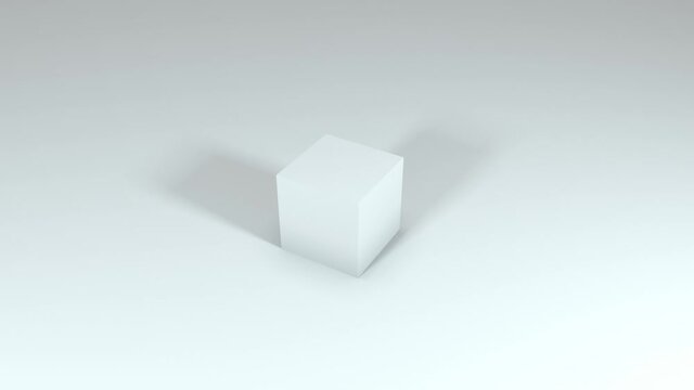 Animation of movement of a funny white cube. The cube rotates in one place on a white background. Seamless loop.