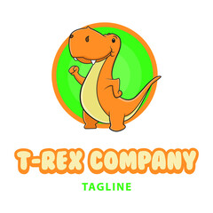 Cute cartoon mascot T rex Dinosaur logo vector concept. Dino icon clip art