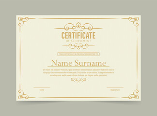 Certificate of achievement template in vector with applied Thai line in yellow gold tone