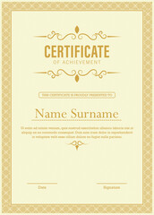 Certificate of achievement template in vector with applied Thai line in yellow gold tone