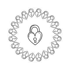 Round frame made of love padlock. Vector illustration.