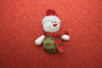 Christmas background and snowman top view with copy space