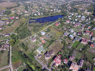 Aerial view of the saburb landscape (drone image). Near Kiev