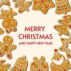 Christmas Gingerbread Homemade cookies.Merry Christmas, Happy New Year
