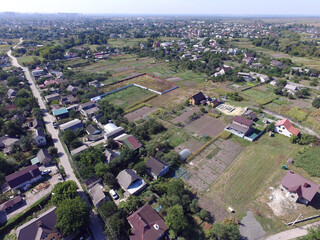 Aerial view of the saburb landscape (drone image). Near Kiev
