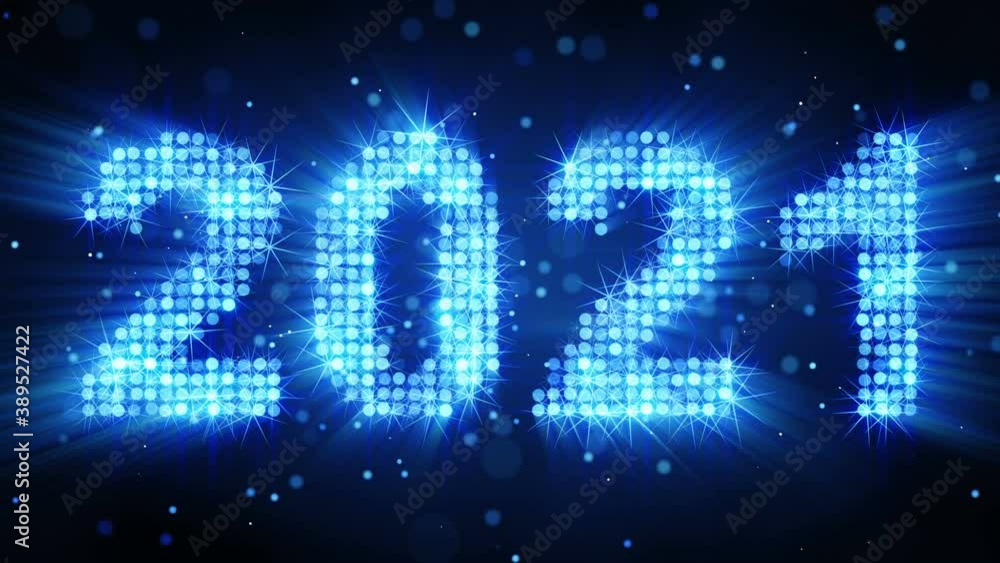 Aufkleber new year 2021 celebration glow blue particles. 3d render animation with dof. the last 10 seconds are