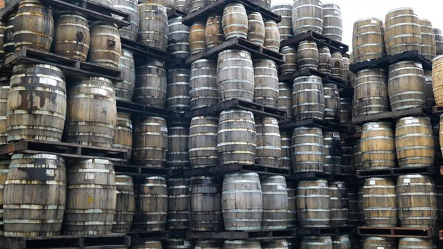 barrel of rum stack together wooden storage Martinique rum producers