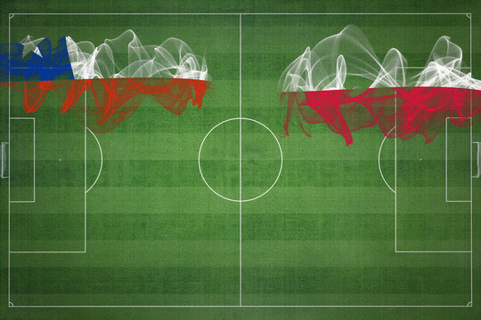 Chile vs Poland Soccer Match, national colors, national flags, soccer field, football game, Copy space