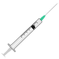 Vector illustration of a syringe with a needle medical instrument plastic for medicines vaccination of people and animals.