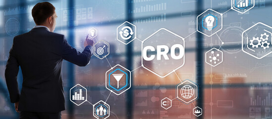 Conversion rate optimization on virtual screen. CRO concept and lead generation 2021.