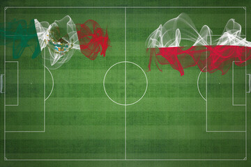 Mexico vs Poland Soccer Match, national colors, national flags, soccer field, football game, Copy...