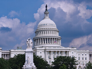 United States Capitol Building with dark storm clouds approaching