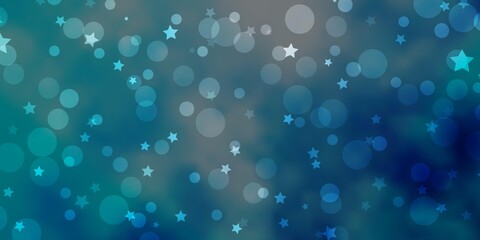 Light BLUE vector pattern with circles, stars.