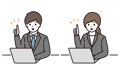 ビジネスマン ビジネスウーマン グッド パソコン