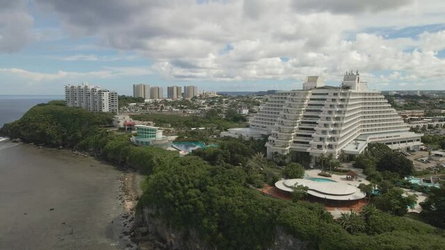 Drone moving along Oka Point on the tropical island of Guam