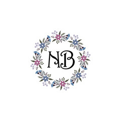 Initial NB Handwriting, Wedding Monogram Logo Design, Modern Minimalistic and Floral templates for Invitation cards	
