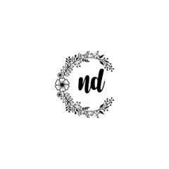 Initial ND Handwriting, Wedding Monogram Logo Design, Modern Minimalistic and Floral templates for Invitation cards	
