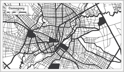 Camaguey Cuba City Map in Black and White Color in Retro Style. Outline Map.