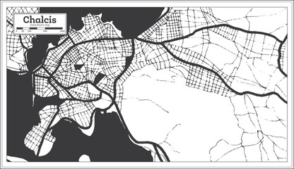 Chalcis Greece City Map in Black and White Color in Retro Style. Outline Map.
