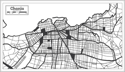 Chania Greece City Map in Black and White Color in Retro Style. Outline Map.