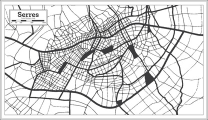 Fototapeta na wymiar Serres Greece City Map in Black and White Color in Retro Style. Outline Map.