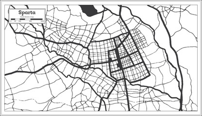 Sparta Greece City Map in Black and White Color in Retro Style. Outline Map.