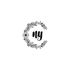 Initial NY Handwriting, Wedding Monogram Logo Design, Modern Minimalistic and Floral templates for Invitation cards	
