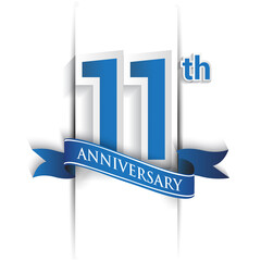 11th years anniversary logo, blue colored vector design on white background. template for Poster or brochure and invitation card.